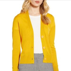 Halogen Yellow Merino Wool Button-Front Cardigan